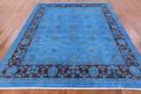 Blue Full Pile Overdyed Hand Knotted Wool Area Rug - 8' 2" X 9' 6" - Golden Nile