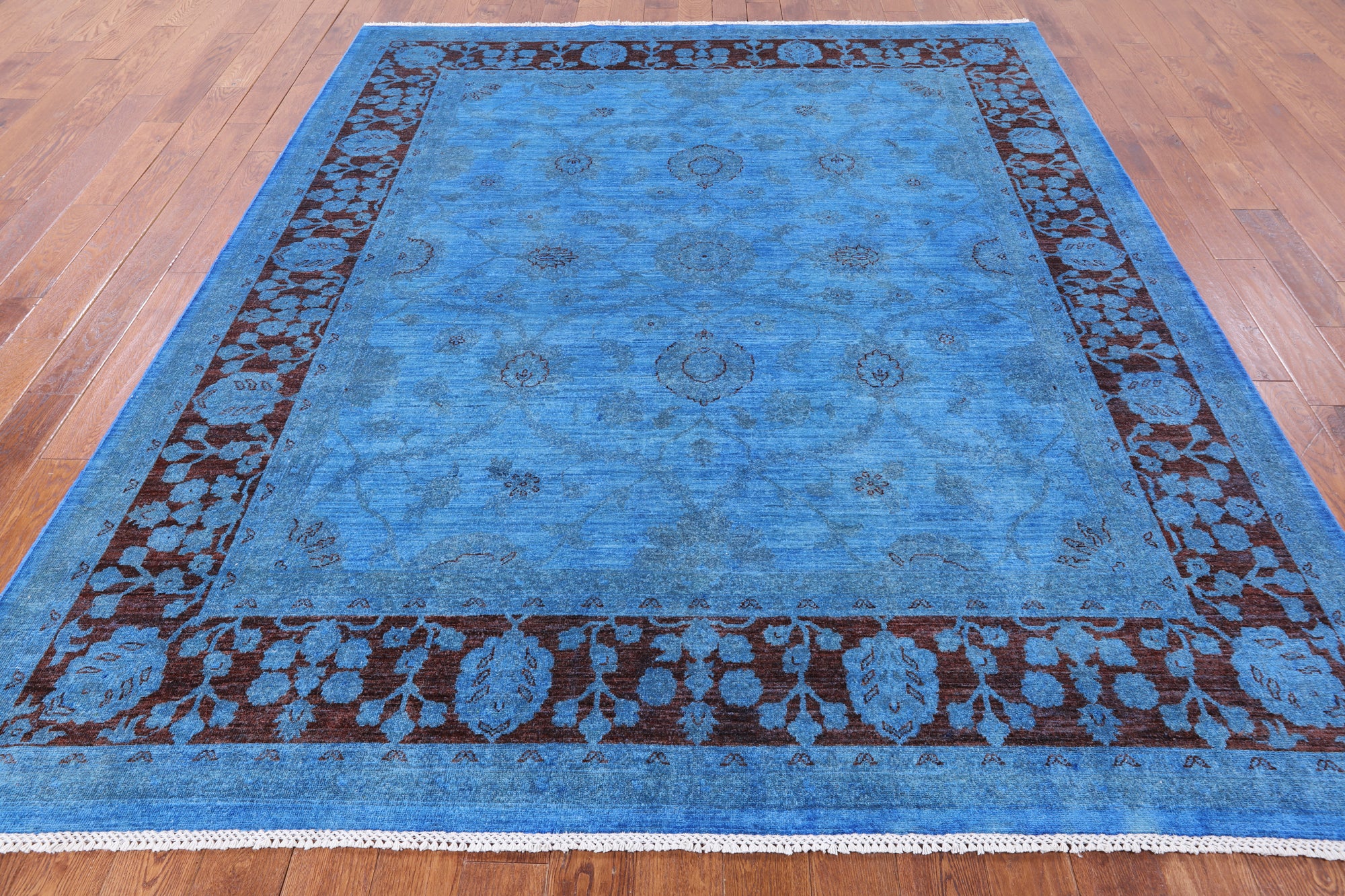Blue Full Pile Overdyed Hand Knotted Wool Area Rug - 8' 2" X 9' 6" - Golden Nile