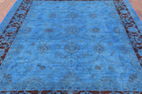 Blue Full Pile Overdyed Hand Knotted Wool Area Rug - 8' 2" X 9' 6" - Golden Nile