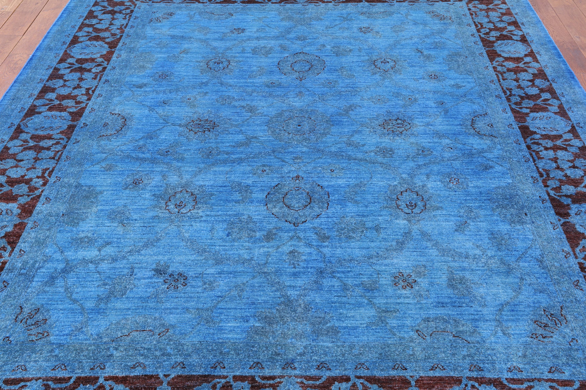 Blue Full Pile Overdyed Hand Knotted Wool Area Rug - 8' 2" X 9' 6" - Golden Nile