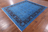 Blue Full Pile Overdyed Hand Knotted Wool Area Rug - 8' 2" X 9' 6" - Golden Nile