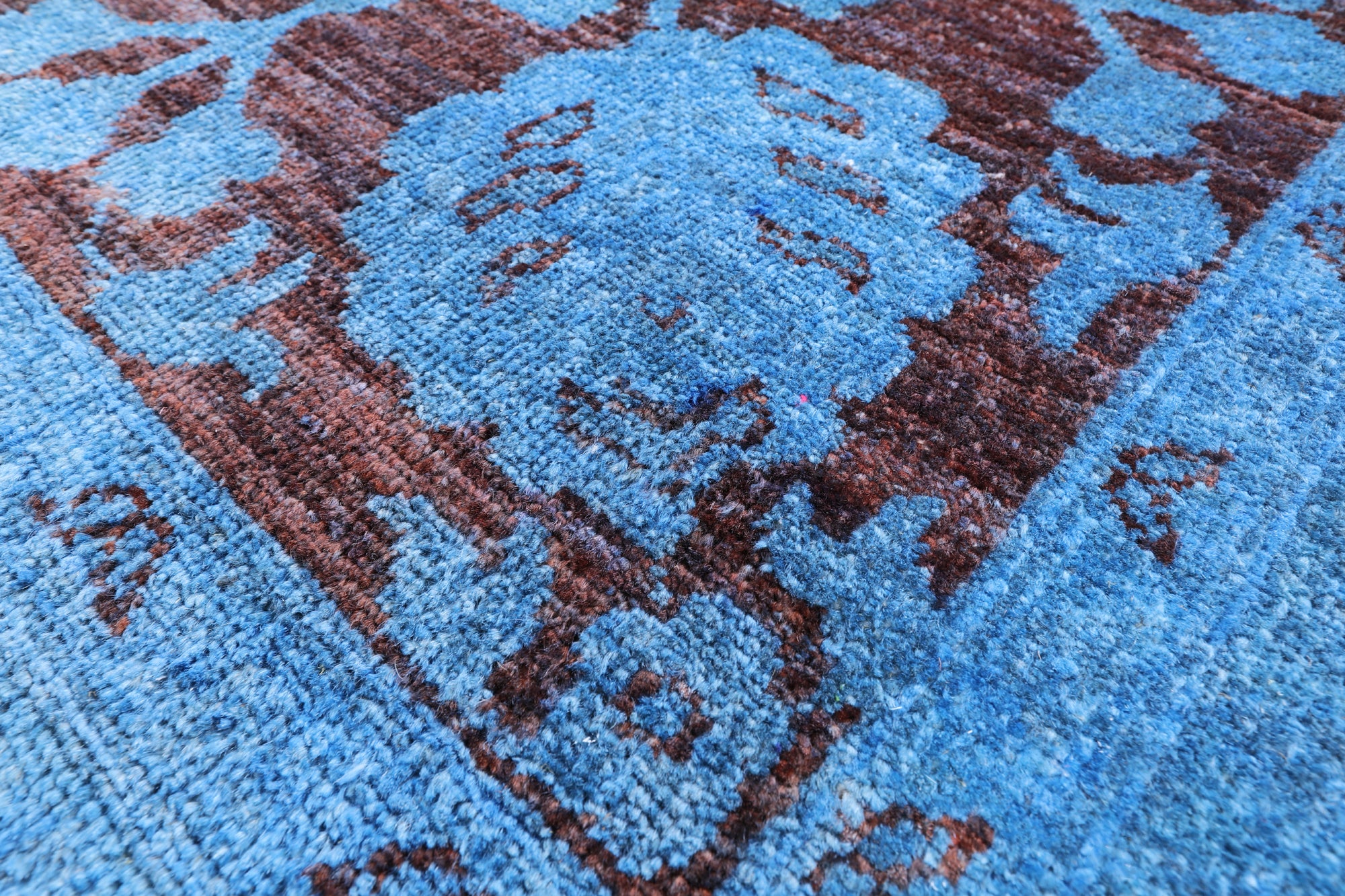 Blue Full Pile Overdyed Hand Knotted Wool Area Rug - 8' 2" X 9' 6" - Golden Nile