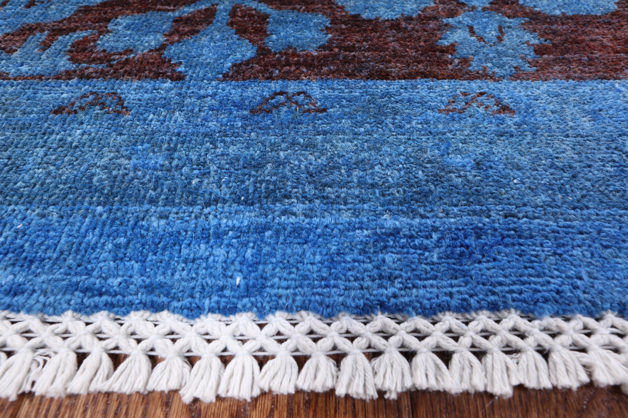 Blue Full Pile Overdyed Hand Knotted Wool Area Rug - 8' 2" X 9' 6" - Golden Nile