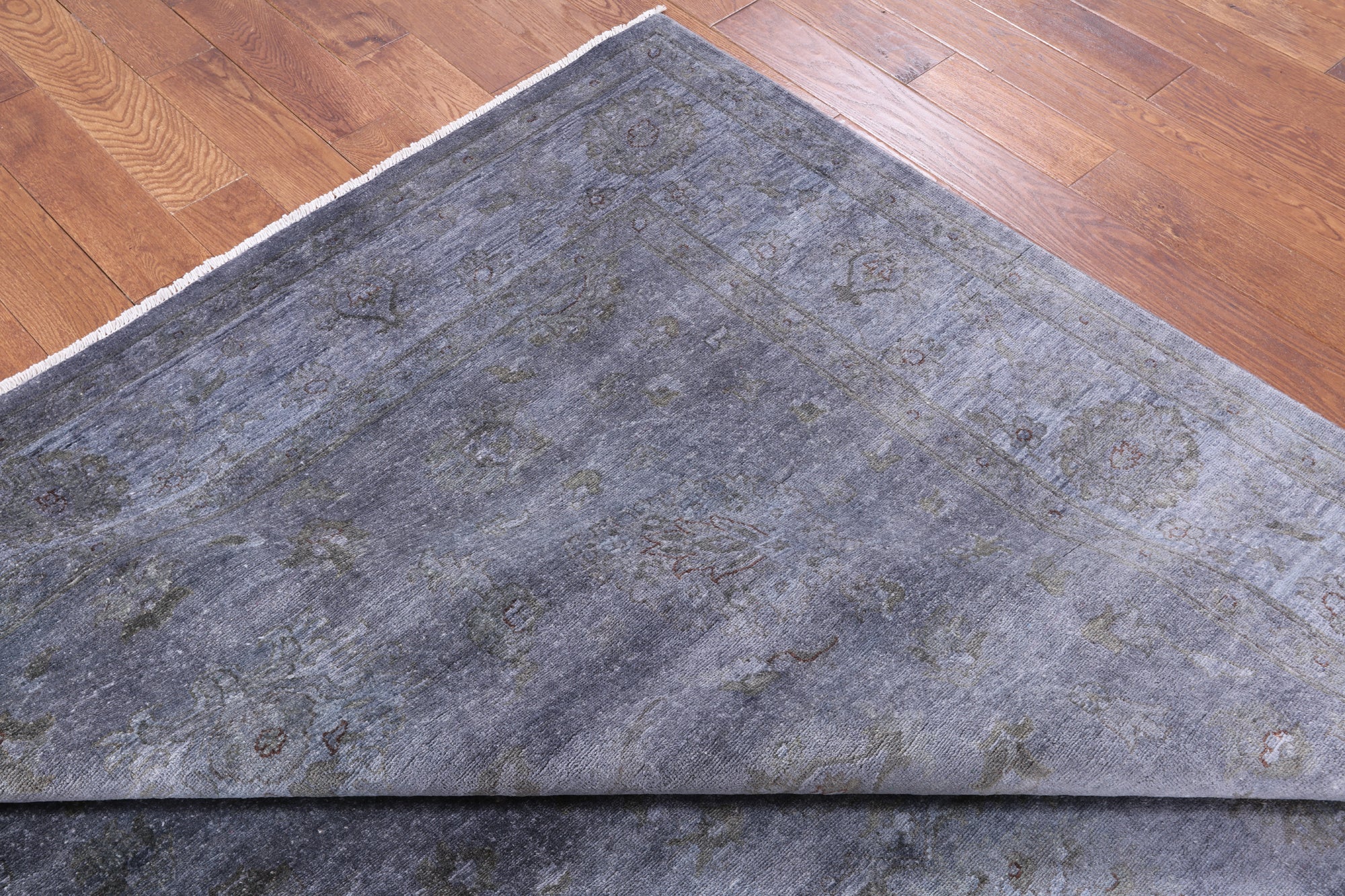 Grey Full Pile Overdyed Hand Knotted Wool Area Rug - 8' 2" X 9' 10" - Golden Nile