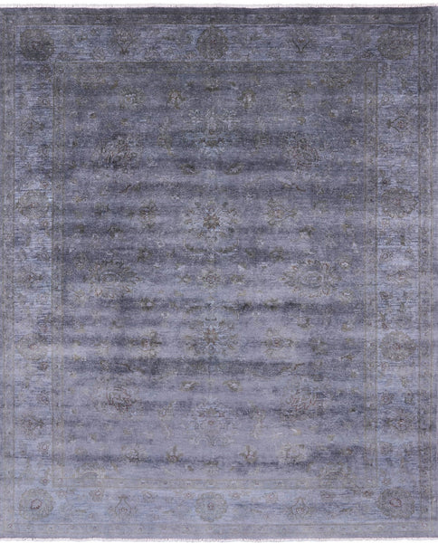Grey Full Pile Overdyed Hand Knotted Wool Area Rug - 8' 2" X 9' 10" - Golden Nile
