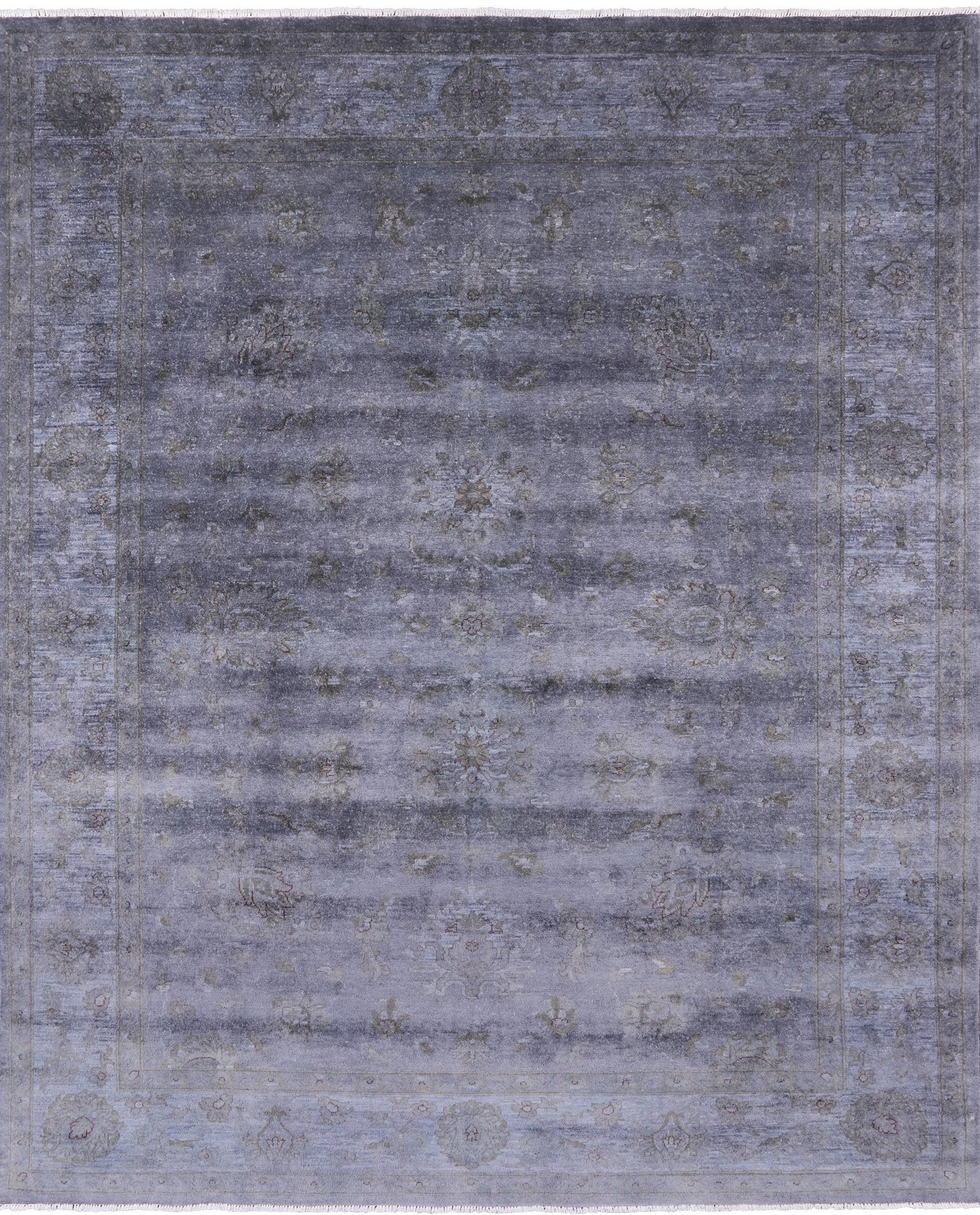 Grey Full Pile Overdyed Hand Knotted Wool Area Rug - 8' 2" X 9' 10" - Golden Nile