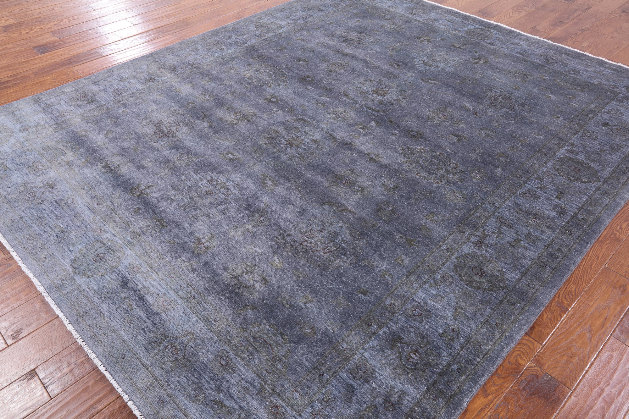 Grey Full Pile Overdyed Hand Knotted Wool Area Rug - 8' 2" X 9' 10" - Golden Nile