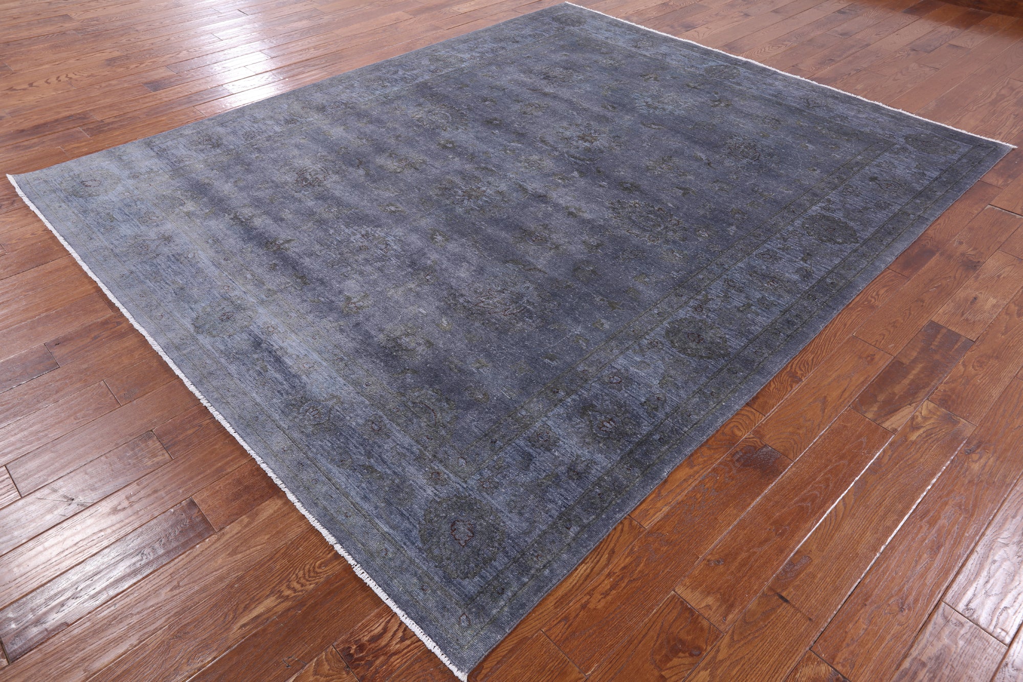 Grey Full Pile Overdyed Hand Knotted Wool Area Rug - 8' 2" X 9' 10" - Golden Nile