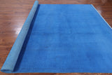 Blue Full Pile Overdyed Handmade Wool Area Rug - 9' 1" X 12' 5" - Golden Nile