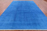 Blue Full Pile Overdyed Handmade Wool Area Rug - 9' 1" X 12' 5" - Golden Nile