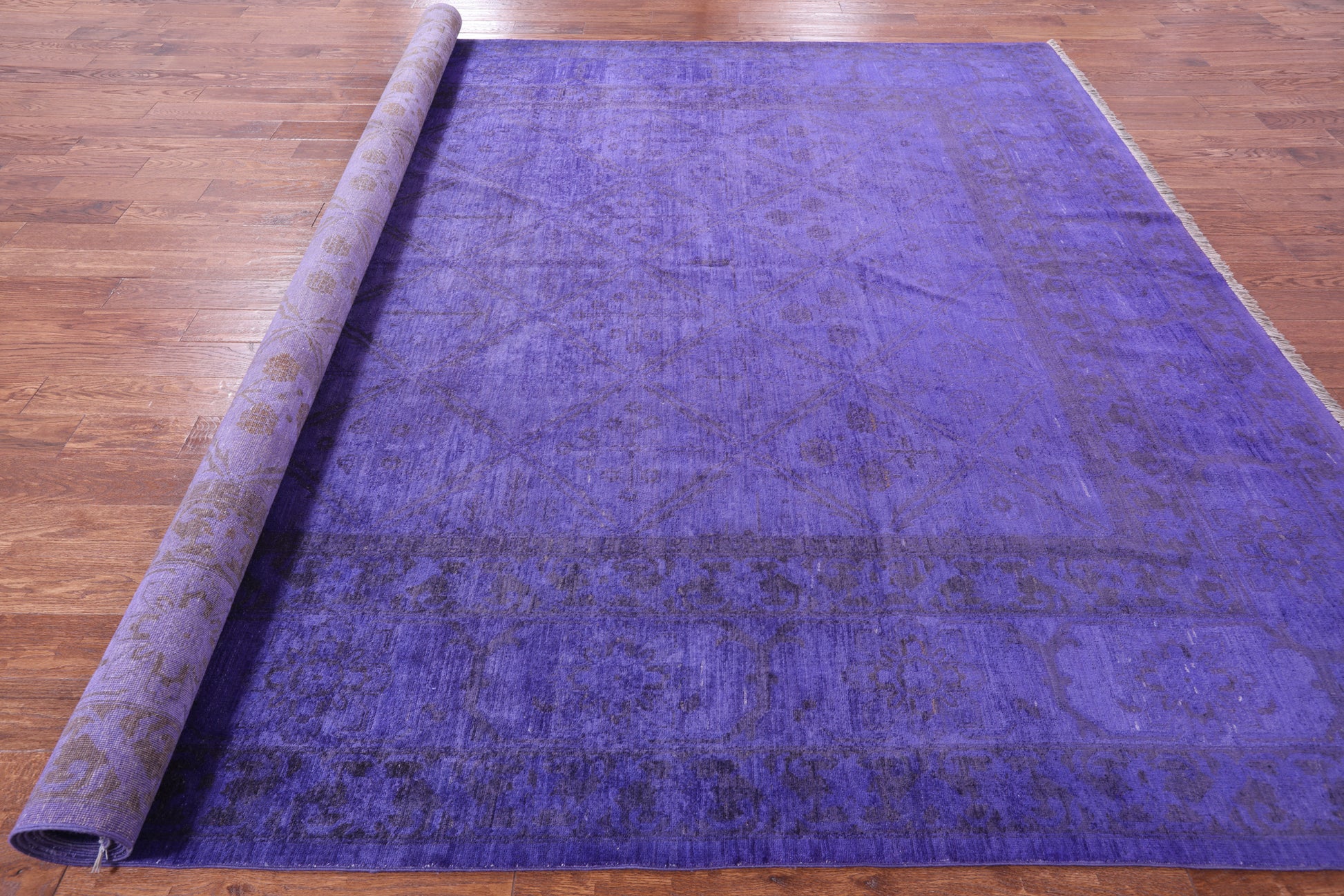 Purple Full Pile Overdyed Handmade Wool Area Rug - 10' 0" X 13' 1" - Golden Nile