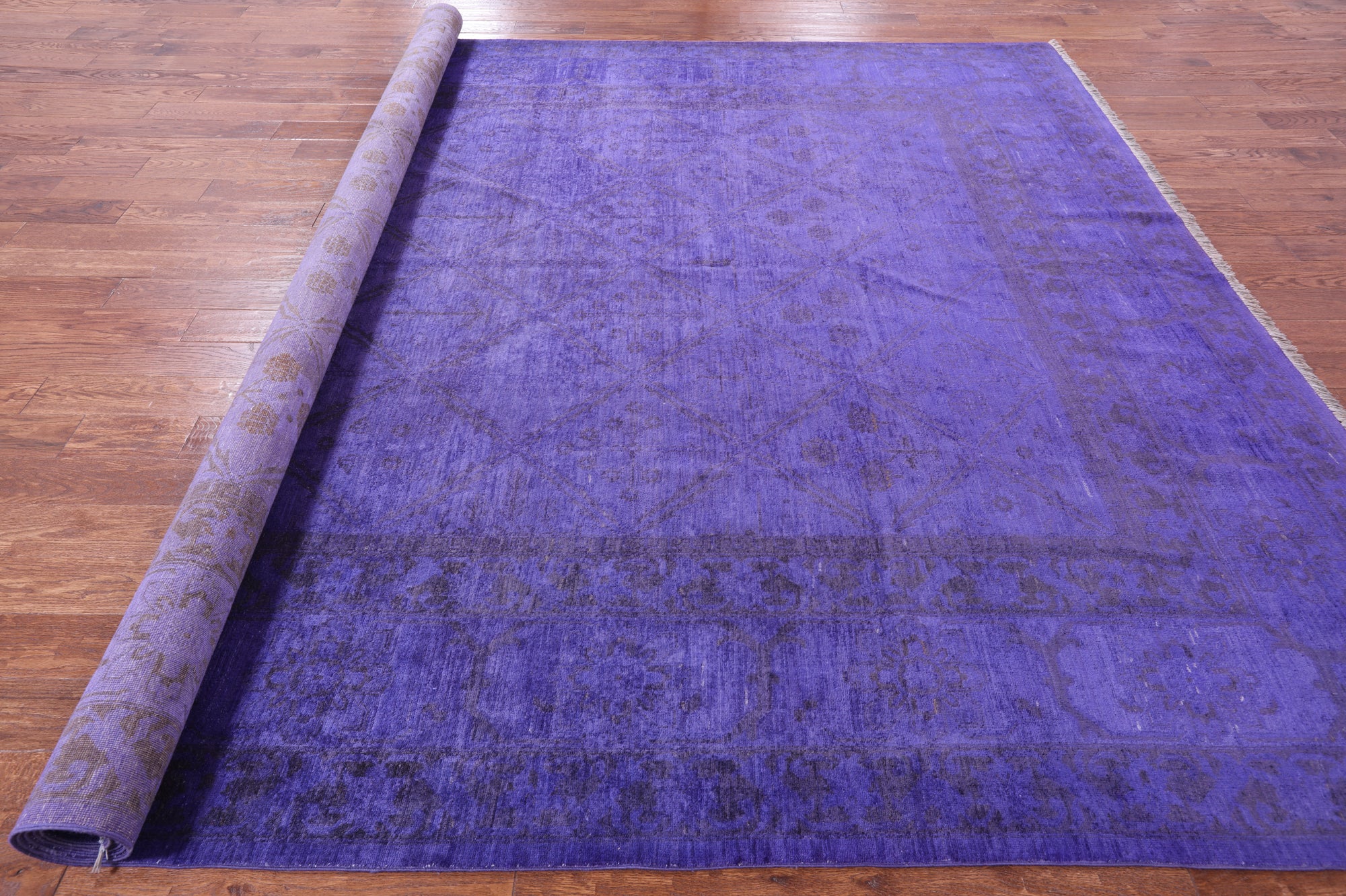 Purple Full Pile Overdyed Handmade Wool Area Rug - 10' 0" X 13' 1" - Golden Nile