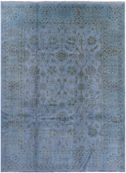 Blue Full Pile Overdyed Hand Knotted Wool Rug - 8' 7" X 11' 3" - Golden Nile
