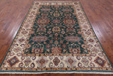 Green Peshawar Hand Knotted Wool Rug - 6' 9" X 9' 8" - Golden Nile