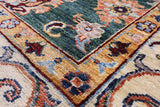 Green Peshawar Hand Knotted Wool Rug - 6' 9" X 9' 8" - Golden Nile
