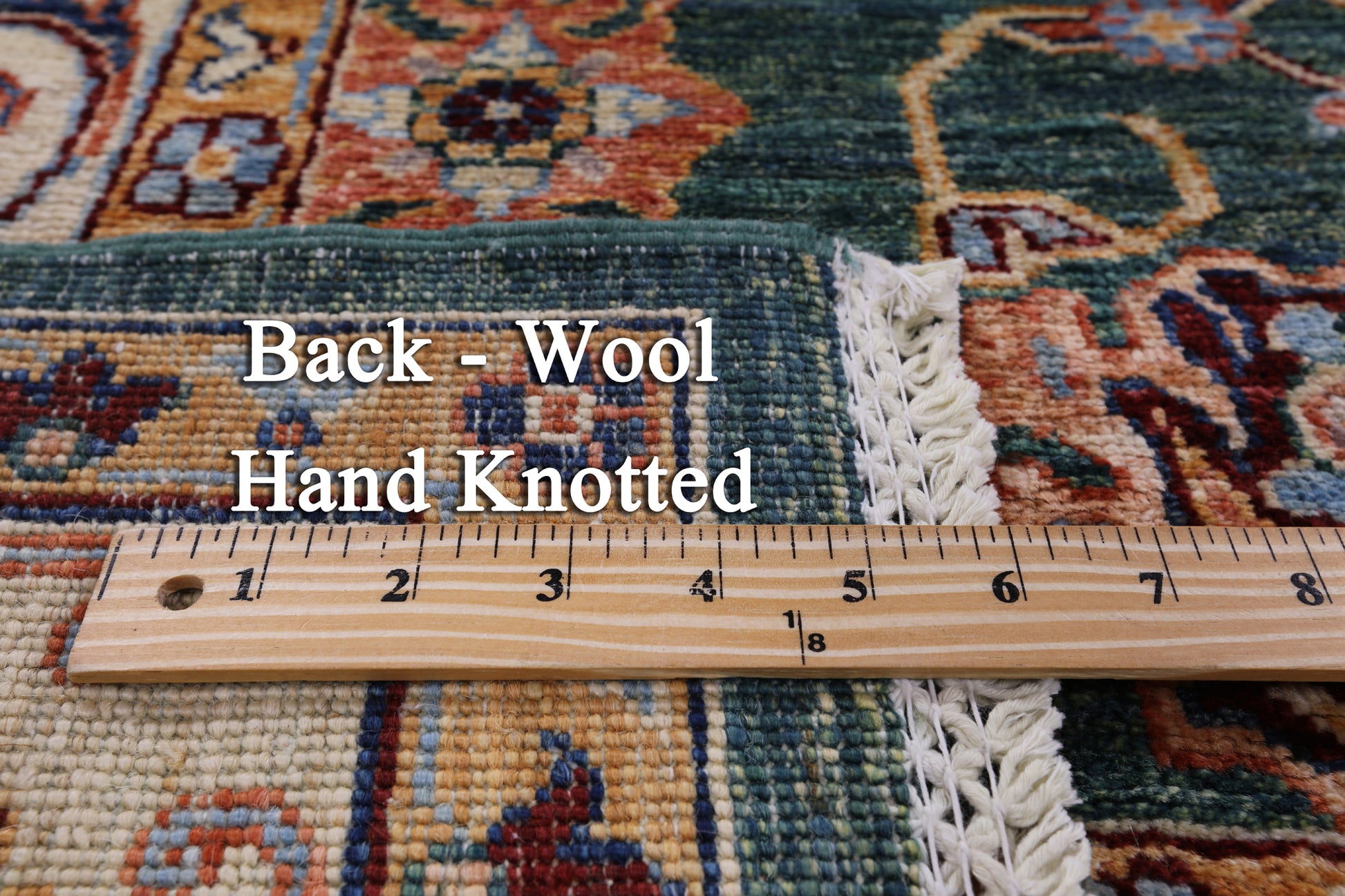 Green Peshawar Hand Knotted Wool Rug - 6' 9" X 9' 8" - Golden Nile