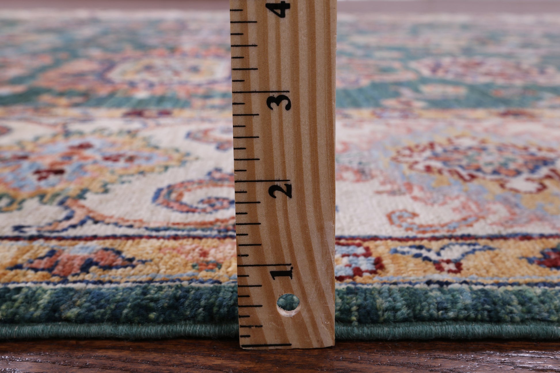 Green Peshawar Hand Knotted Wool Rug - 6' 9" X 9' 8" - Golden Nile