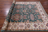 Green Peshawar Hand Knotted Wool Rug - 6' 9" X 9' 8" - Golden Nile