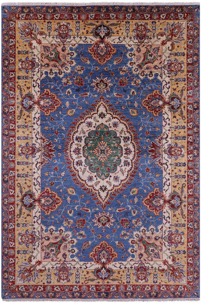 Blue Persian Tabriz Handmade Wool Rug - 6' 9" X 10' 1" - Golden Nile
