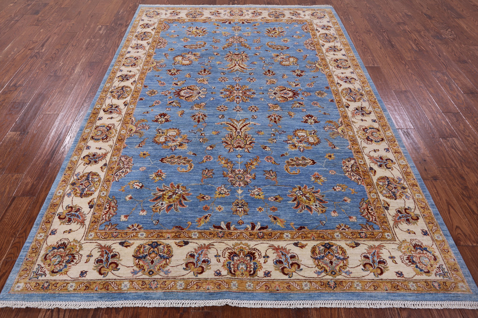Blue Persian Tabriz Hand Knotted Wool Rug - 6' 11" X 9' 7" - Golden Nile
