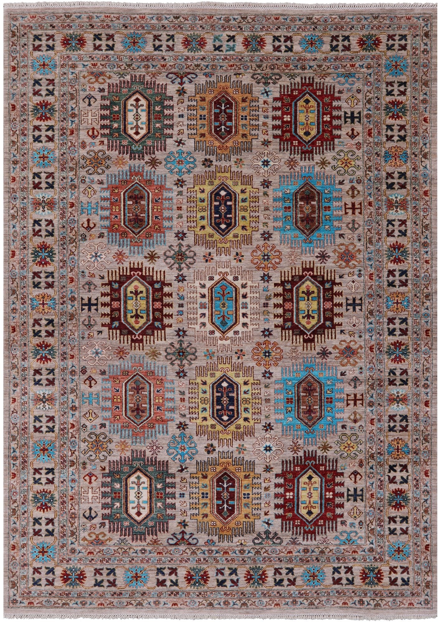 Turkmen Ersari Hand Knotted Wool Rug - 7' 0" X 9' 8" - Golden Nile