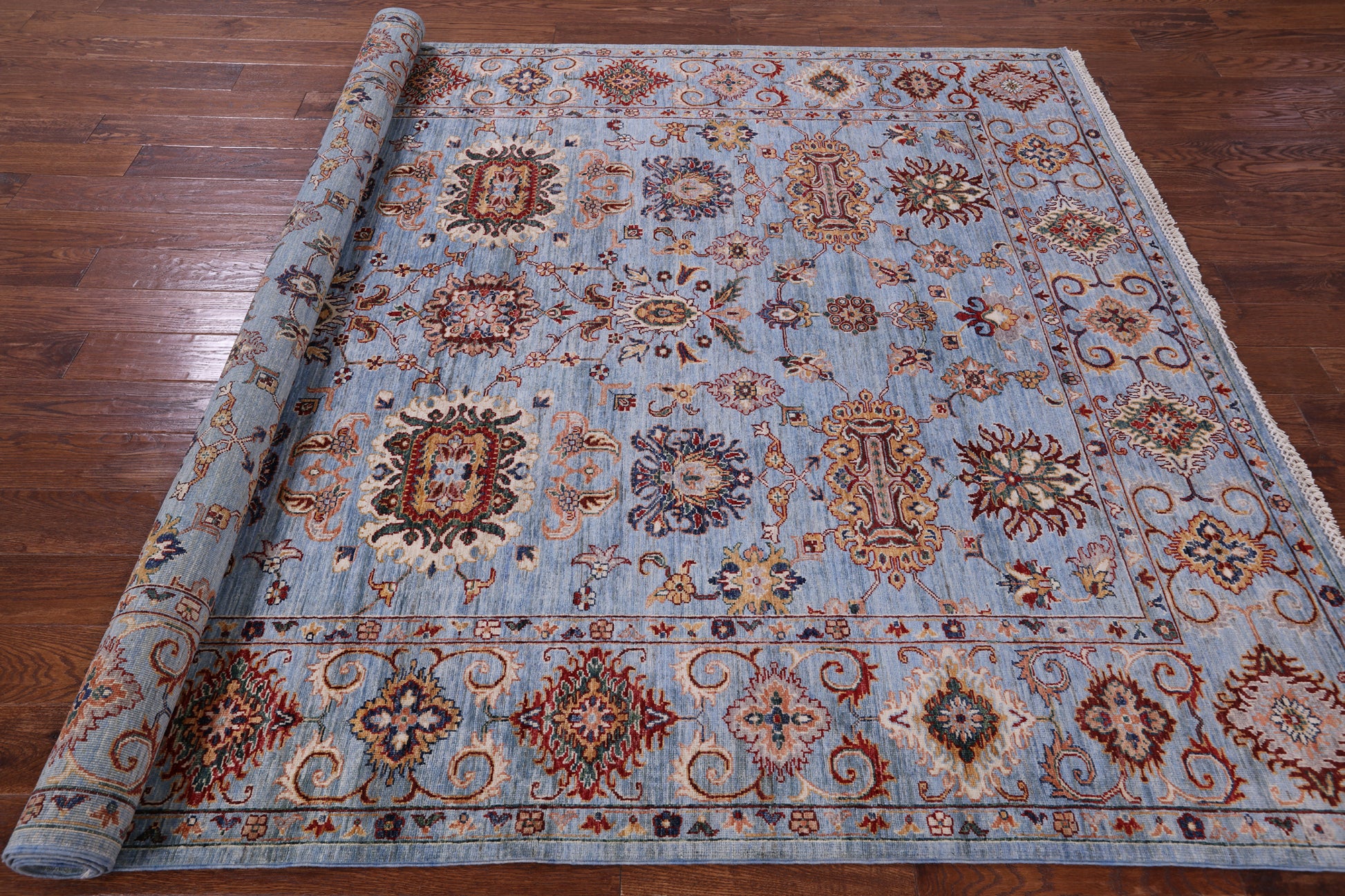 Blue Peshawar Handmade Wool Rug - 7' 0" X 9' 9" - Golden Nile