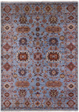 Blue Peshawar Handmade Wool Rug - 7' 0" X 9' 9" - Golden Nile