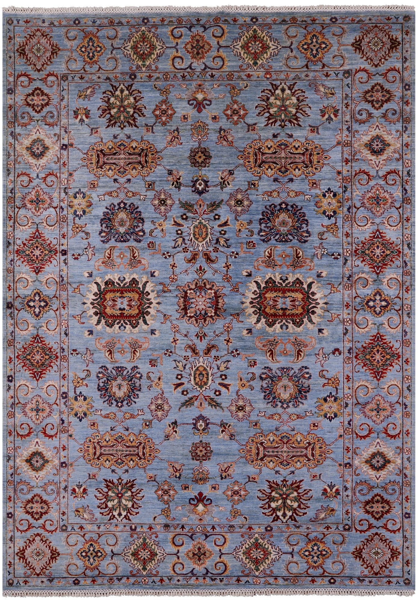 Blue Peshawar Handmade Wool Rug - 7' 0" X 9' 9" - Golden Nile