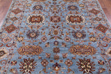 Blue Peshawar Handmade Wool Rug - 7' 0" X 9' 9" - Golden Nile
