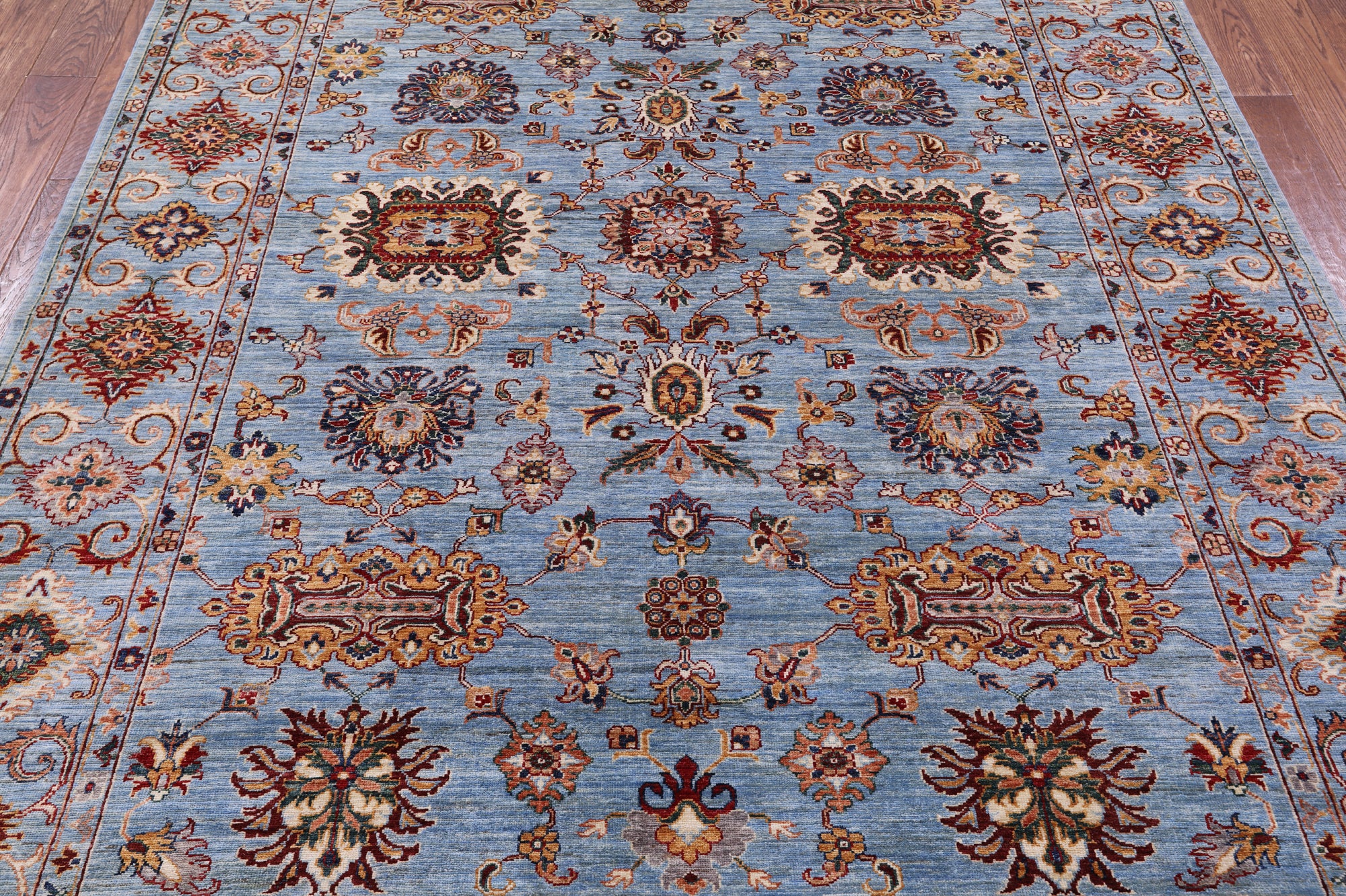Blue Peshawar Handmade Wool Rug - 7' 0" X 9' 9" - Golden Nile
