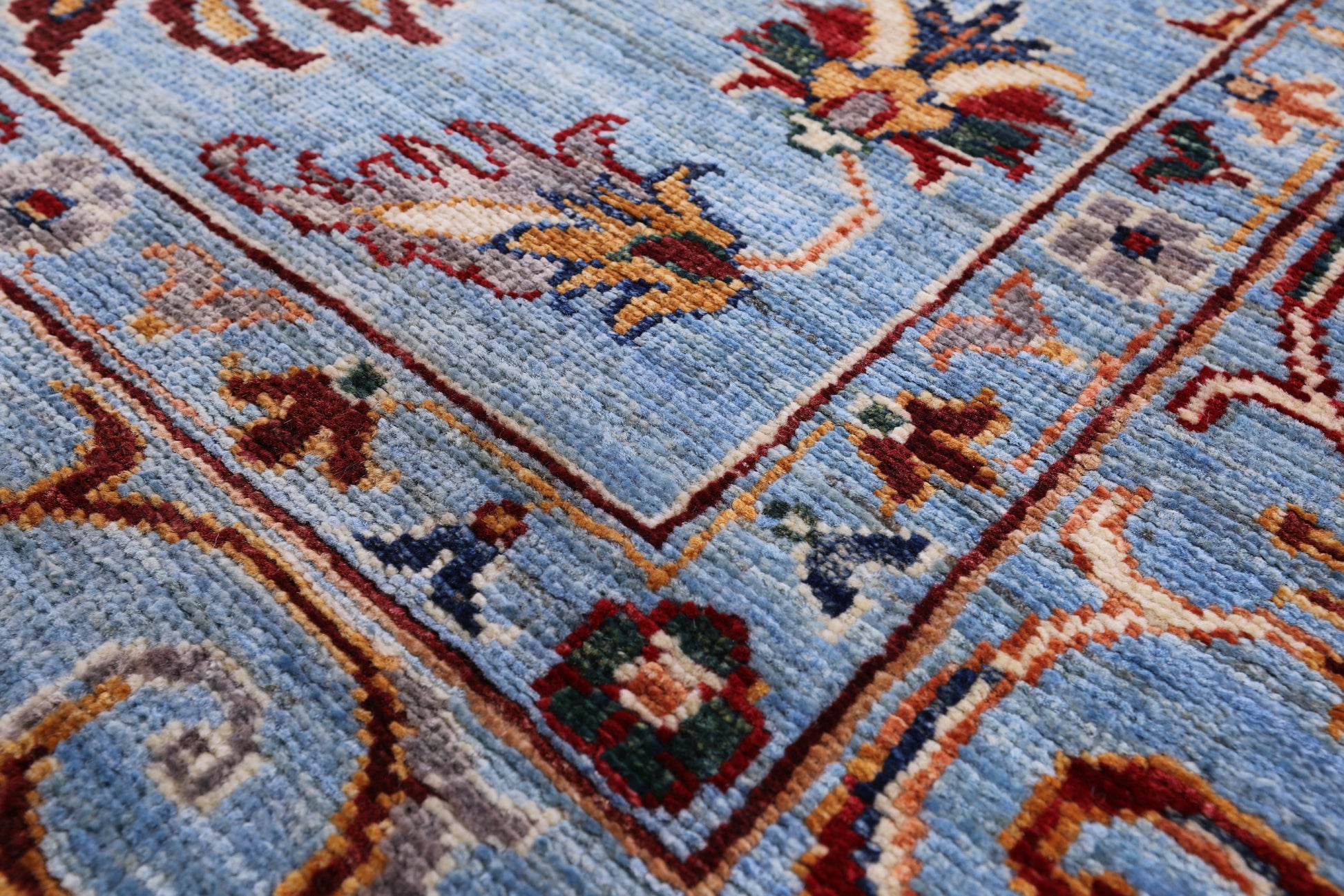 Blue Peshawar Handmade Wool Rug - 7' 0" X 9' 9" - Golden Nile