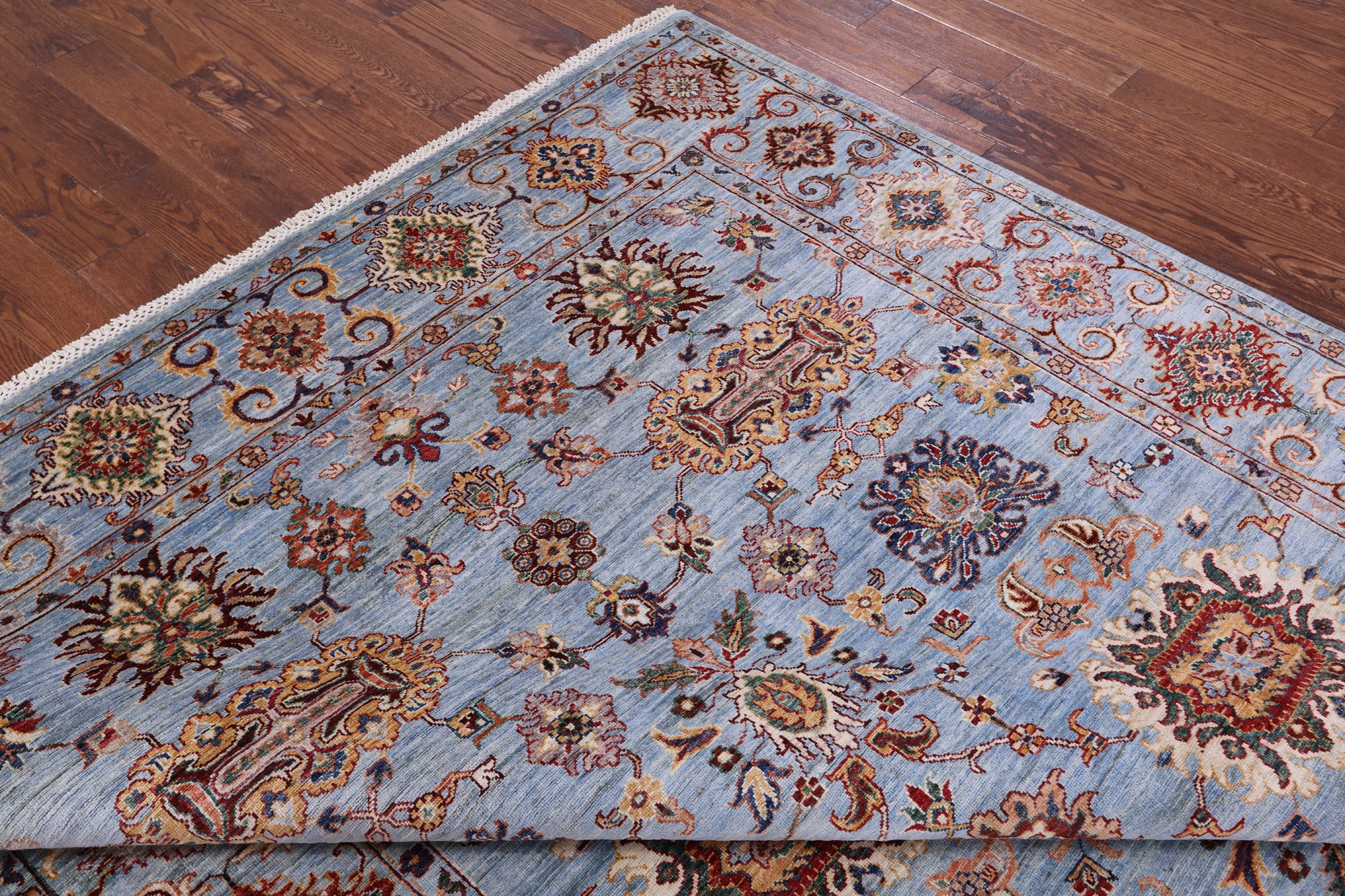 Blue Peshawar Handmade Wool Rug - 7' 0" X 9' 9" - Golden Nile