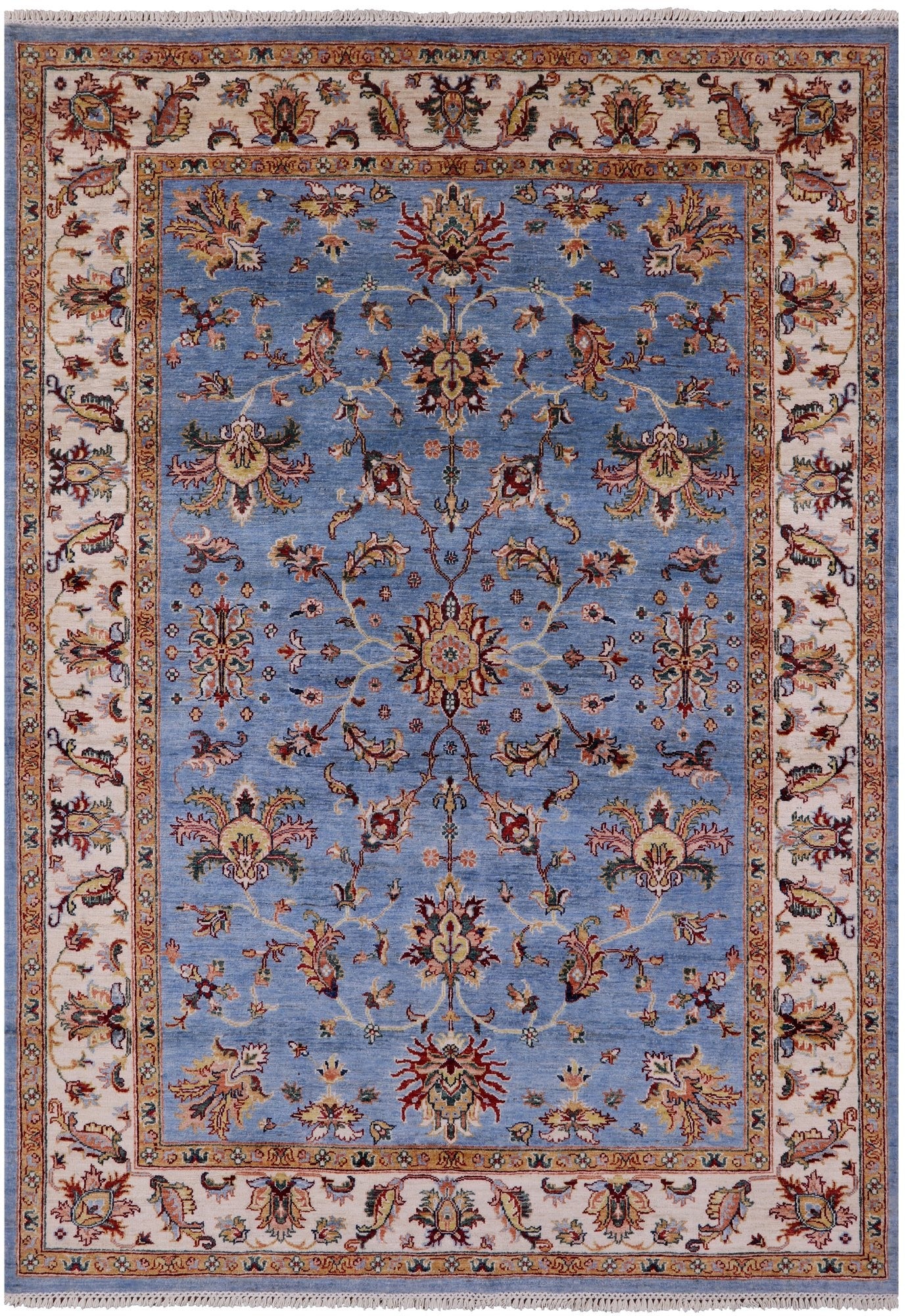 Blue Peshawar Hand Knotted Wool Rug - 5' 9" X 7' 11" - Golden Nile