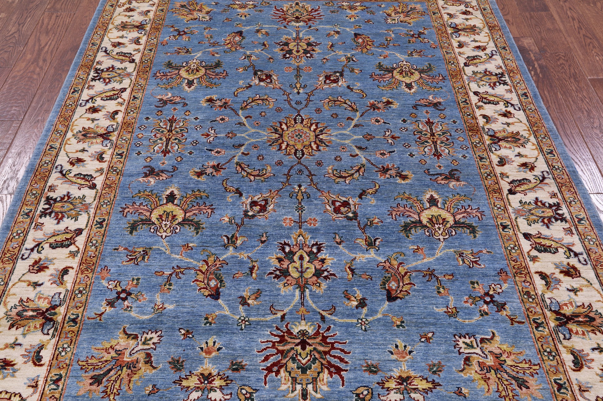 Blue Peshawar Hand Knotted Wool Rug - 5' 9" X 7' 11" - Golden Nile