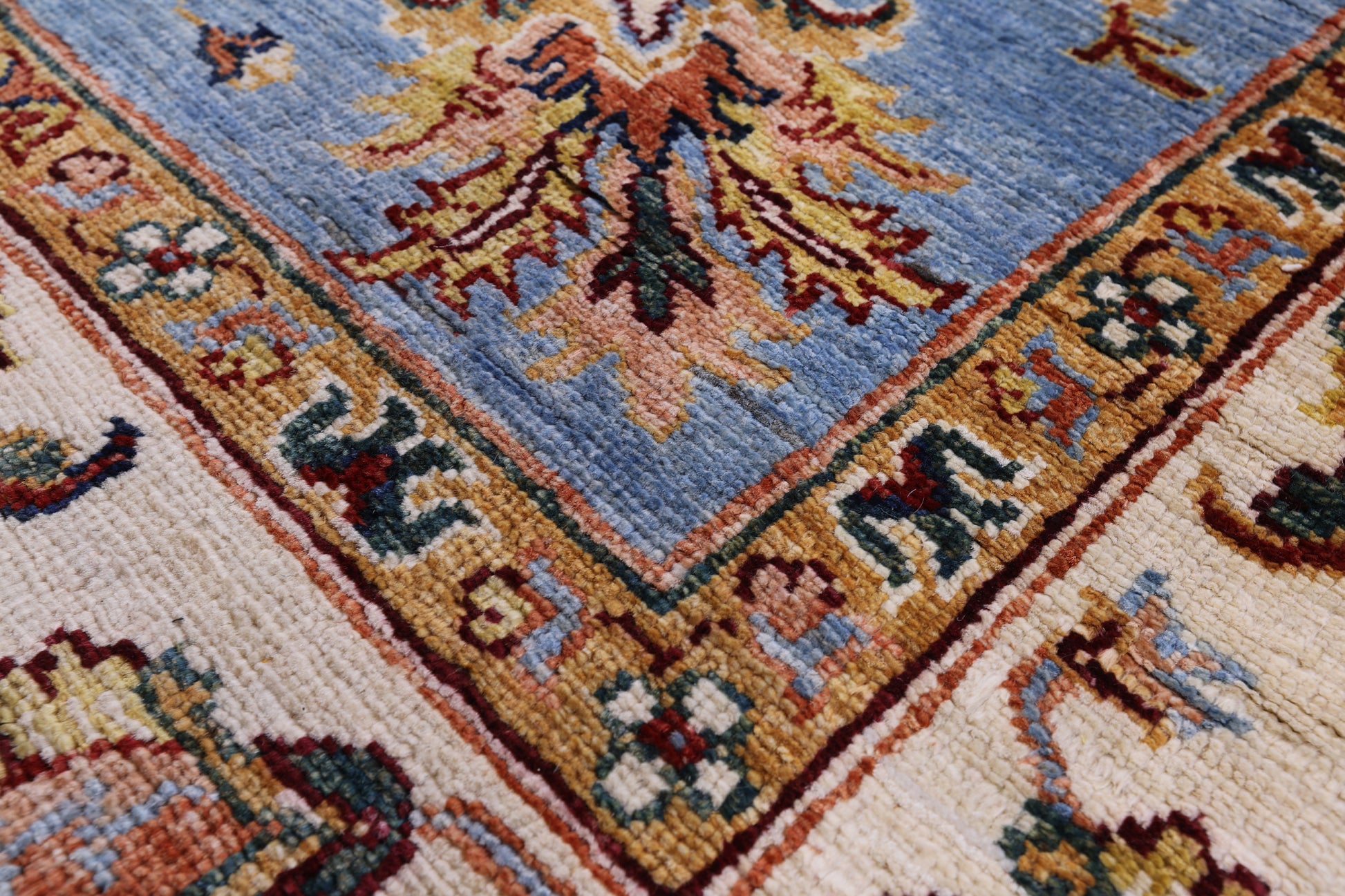 Blue Peshawar Hand Knotted Wool Rug - 5' 9" X 7' 11" - Golden Nile