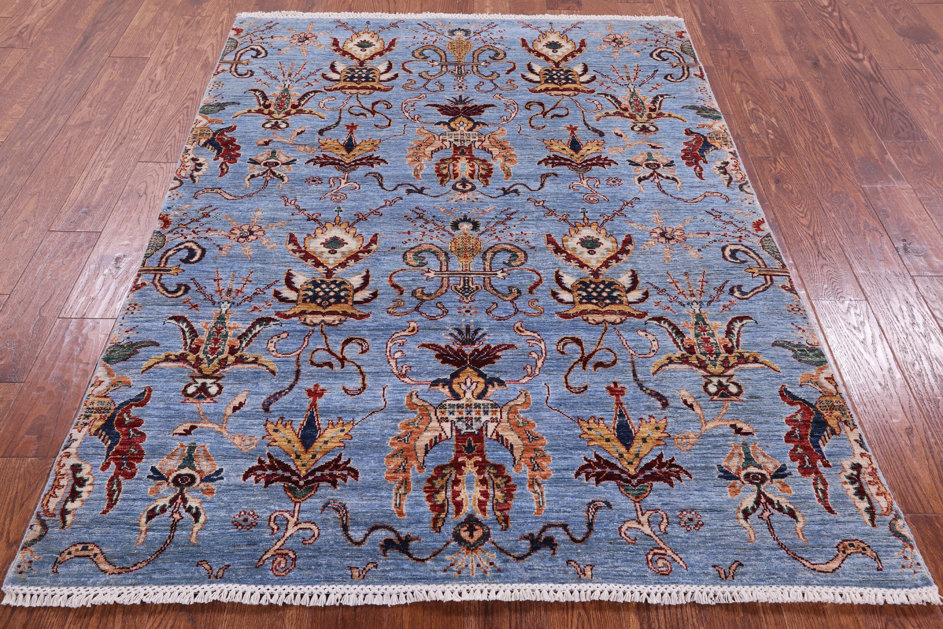 Blue Peshawar Handmade Wool Rug - 5' 0" X 6' 6" - Golden Nile