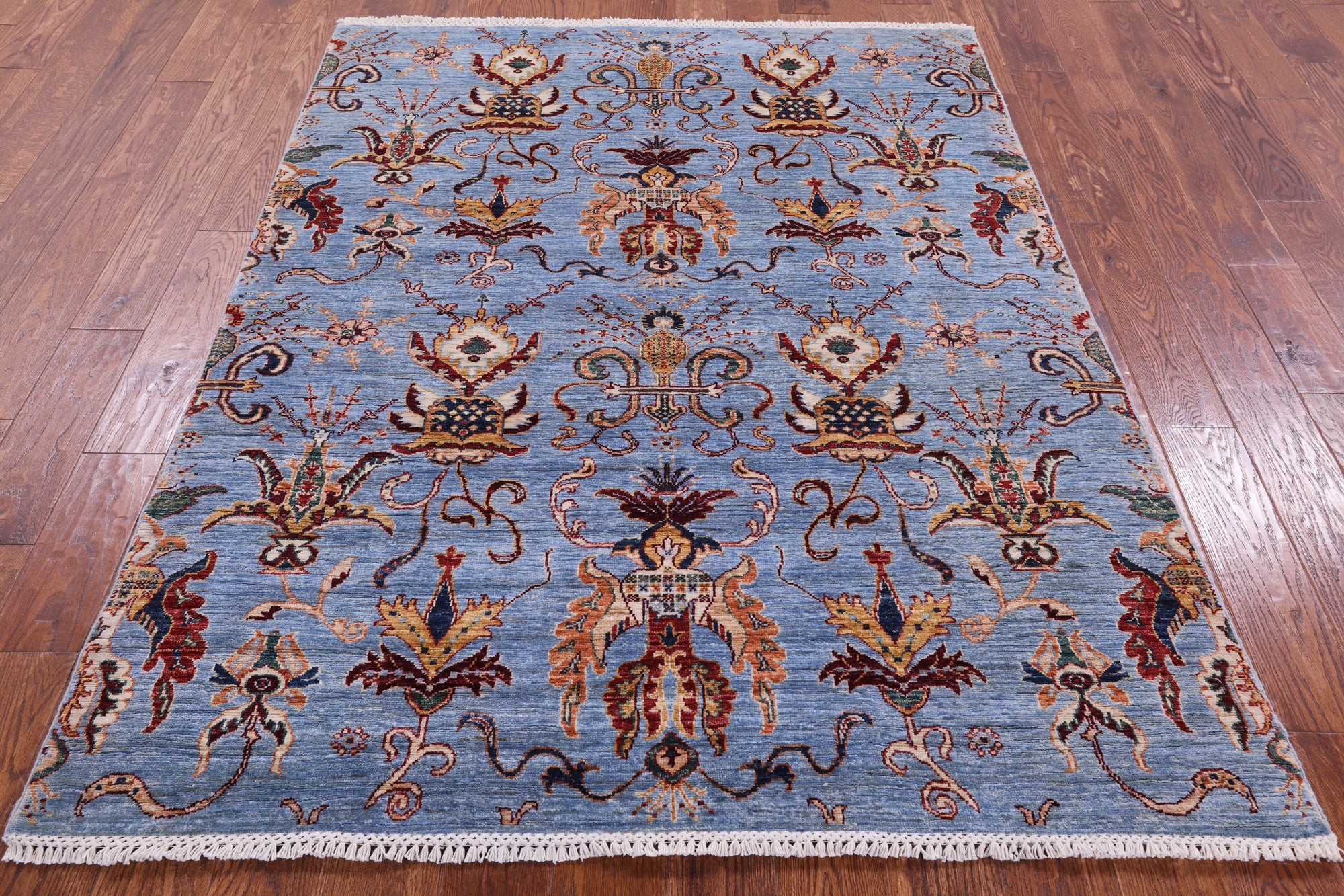 Blue Peshawar Handmade Wool Rug - 5' 0" X 6' 6" - Golden Nile