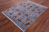 Blue Peshawar Handmade Wool Rug - 5' 0" X 6' 6" - Golden Nile