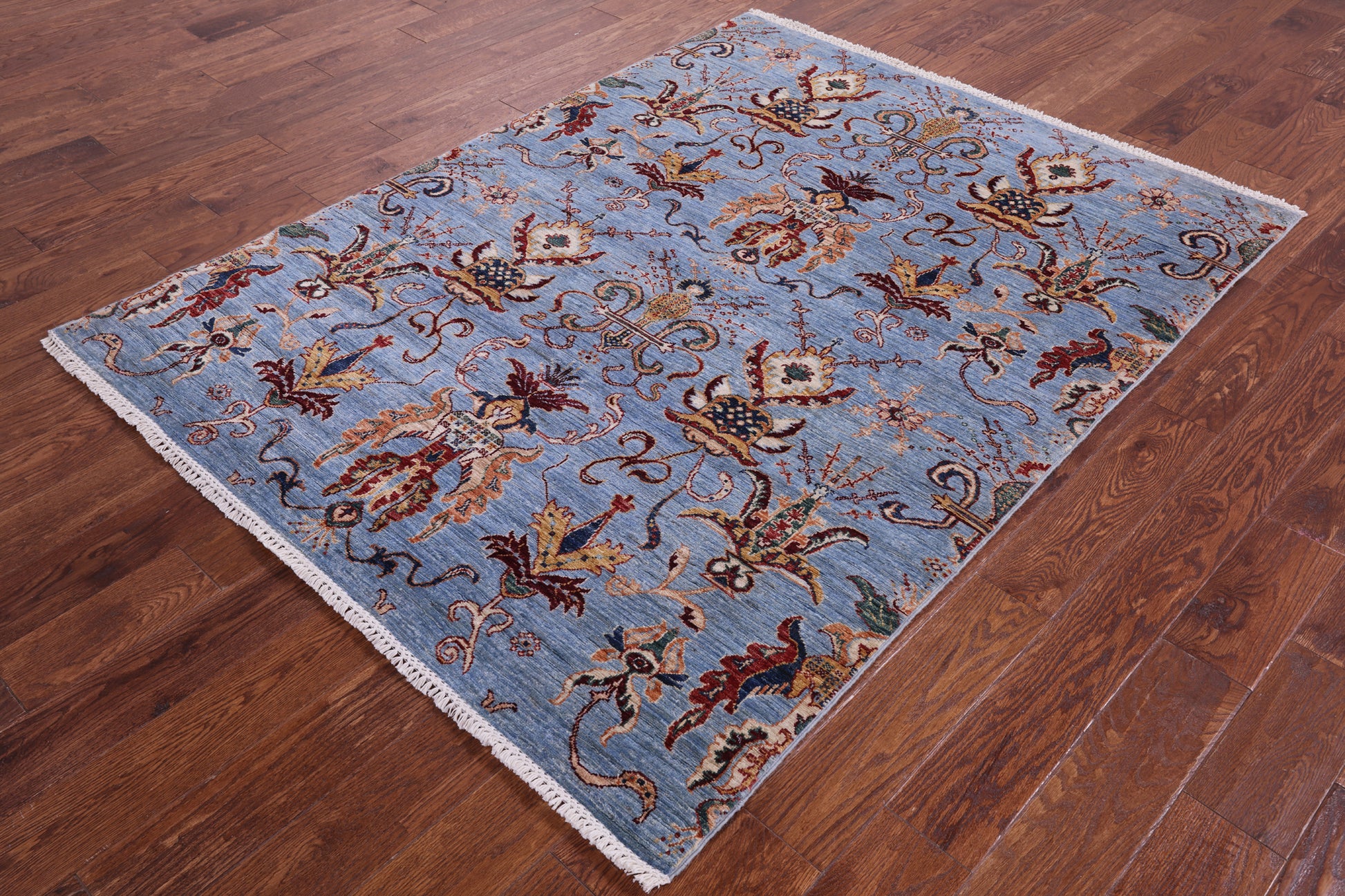 Blue Peshawar Handmade Wool Rug - 5' 0" X 6' 6" - Golden Nile