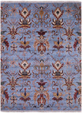 Blue Peshawar Handmade Wool Rug - 5' 0" X 6' 6" - Golden Nile