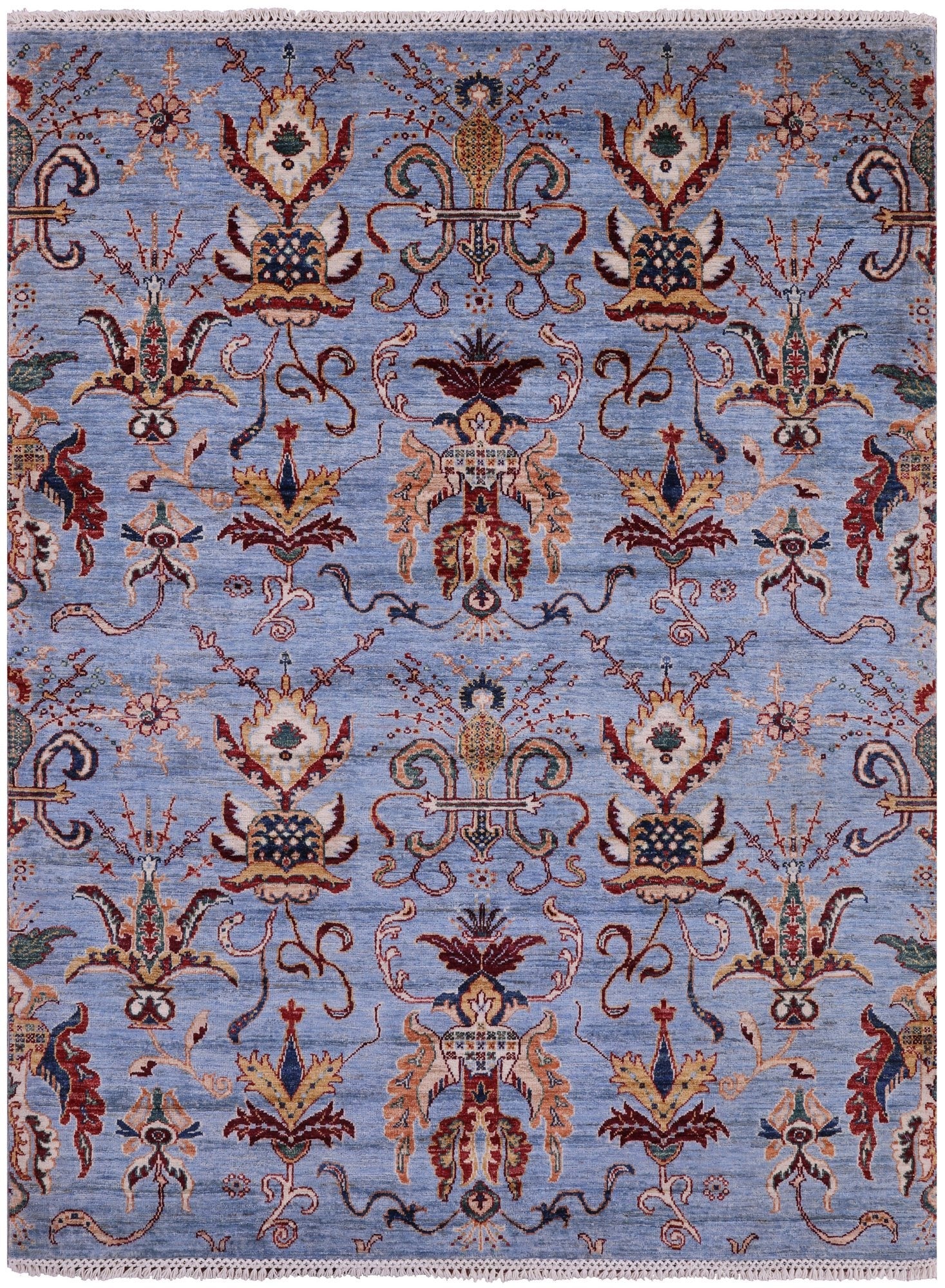 Blue Peshawar Handmade Wool Rug - 5' 0" X 6' 6" - Golden Nile