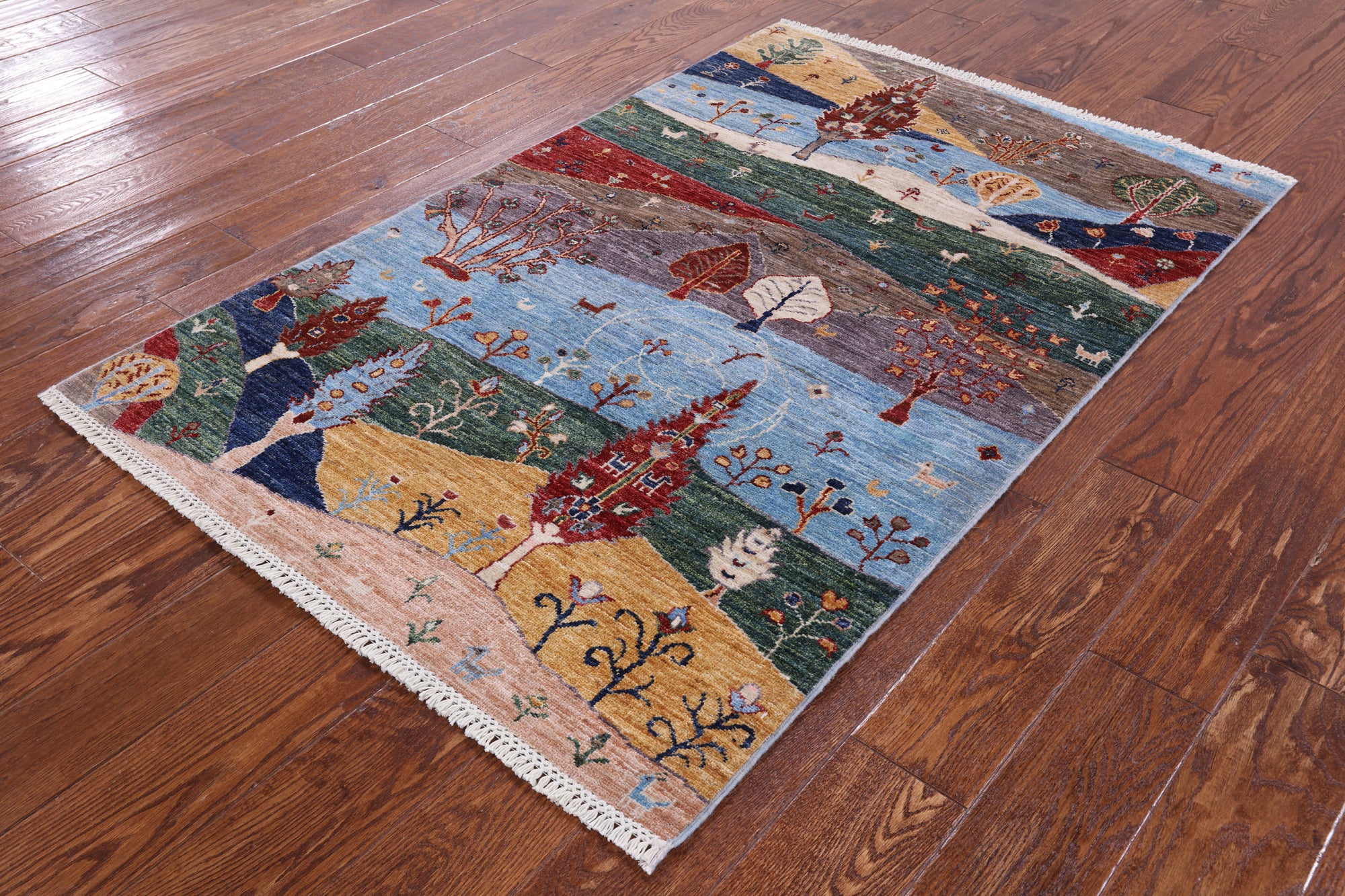 Tribal Persian Gabbeh Hand Knotted Wool Rug - 3' 4" X 5' 1" - Golden Nile