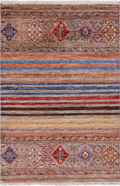 Khorjin Persian Gabbeh Hand Knotted Wool Rug - 3' 5" X 5' 0" - Golden Nile
