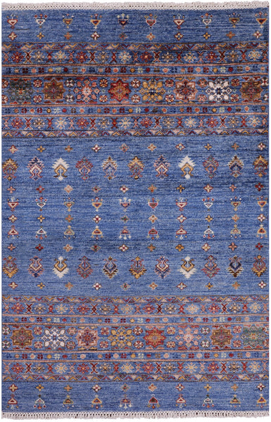 Blue Khorjin Persian Gabbeh Hand Knotted Wool Rug - 3' 5" X 5' 1" - Golden Nile