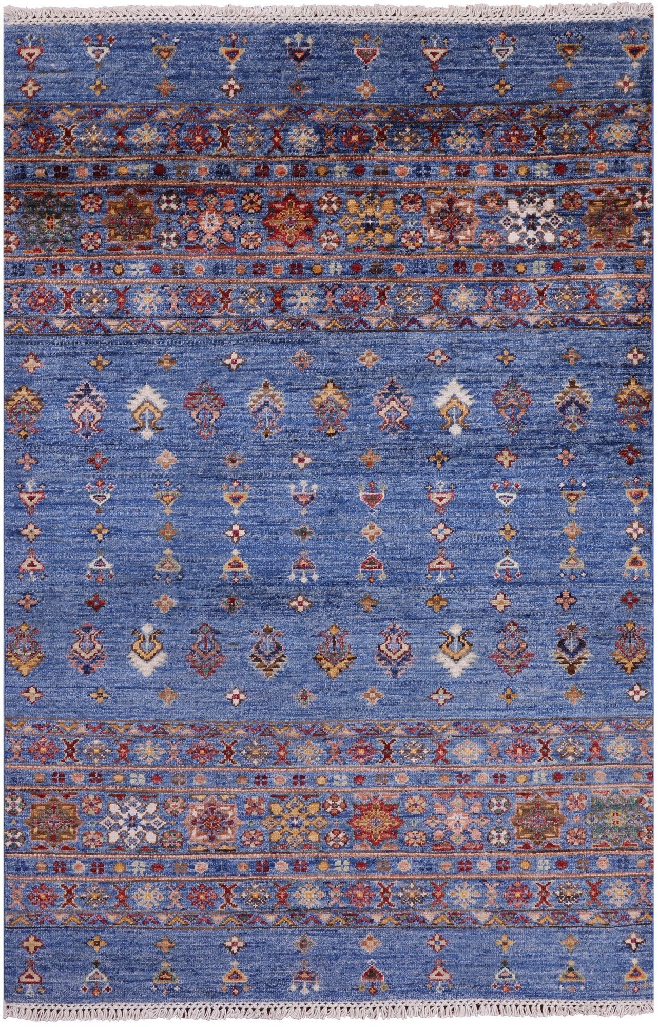Blue Khorjin Persian Gabbeh Hand Knotted Wool Rug - 3' 5" X 5' 1" - Golden Nile