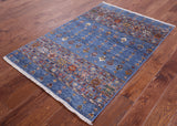 Blue Khorjin Persian Gabbeh Hand Knotted Wool Rug - 3' 5" X 5' 1" - Golden Nile