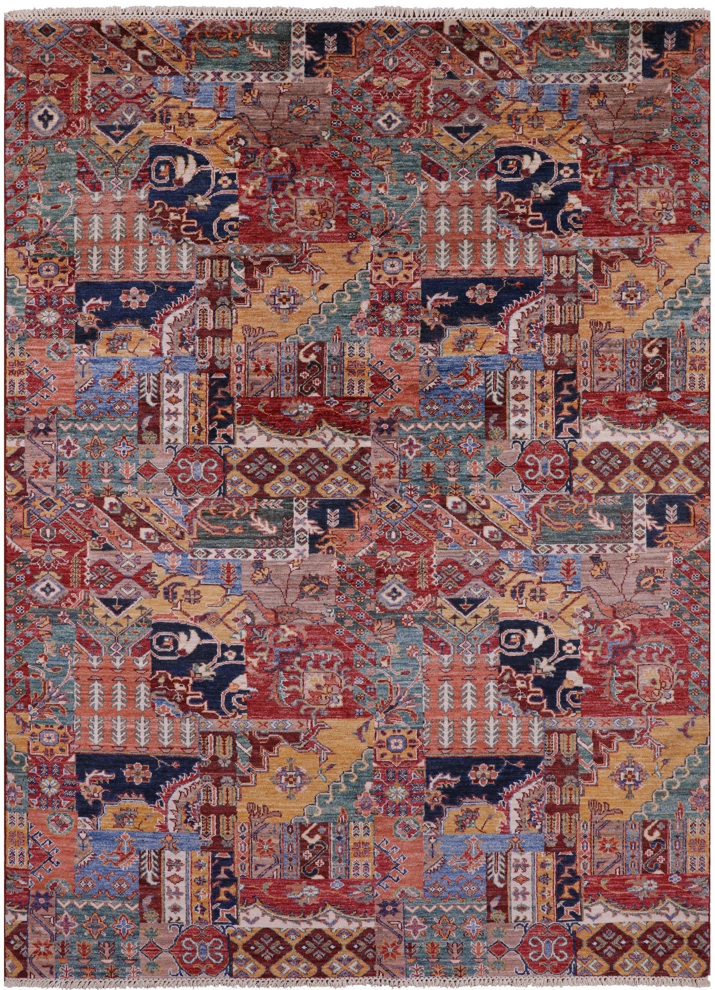 Geometric Super Kazak Hand Knotted Wool Rug - 5' 8" X 7' 9" - Golden Nile