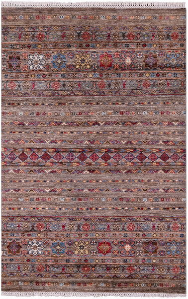 Khorjin Persian Gabbeh Hand Knotted Wool Rug - 3' 5" X 5' 1" - Golden Nile