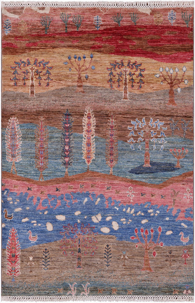 Tribal Persian Gabbeh Handmade Wool Rug - 3' 4" X 4' 10" - Golden Nile