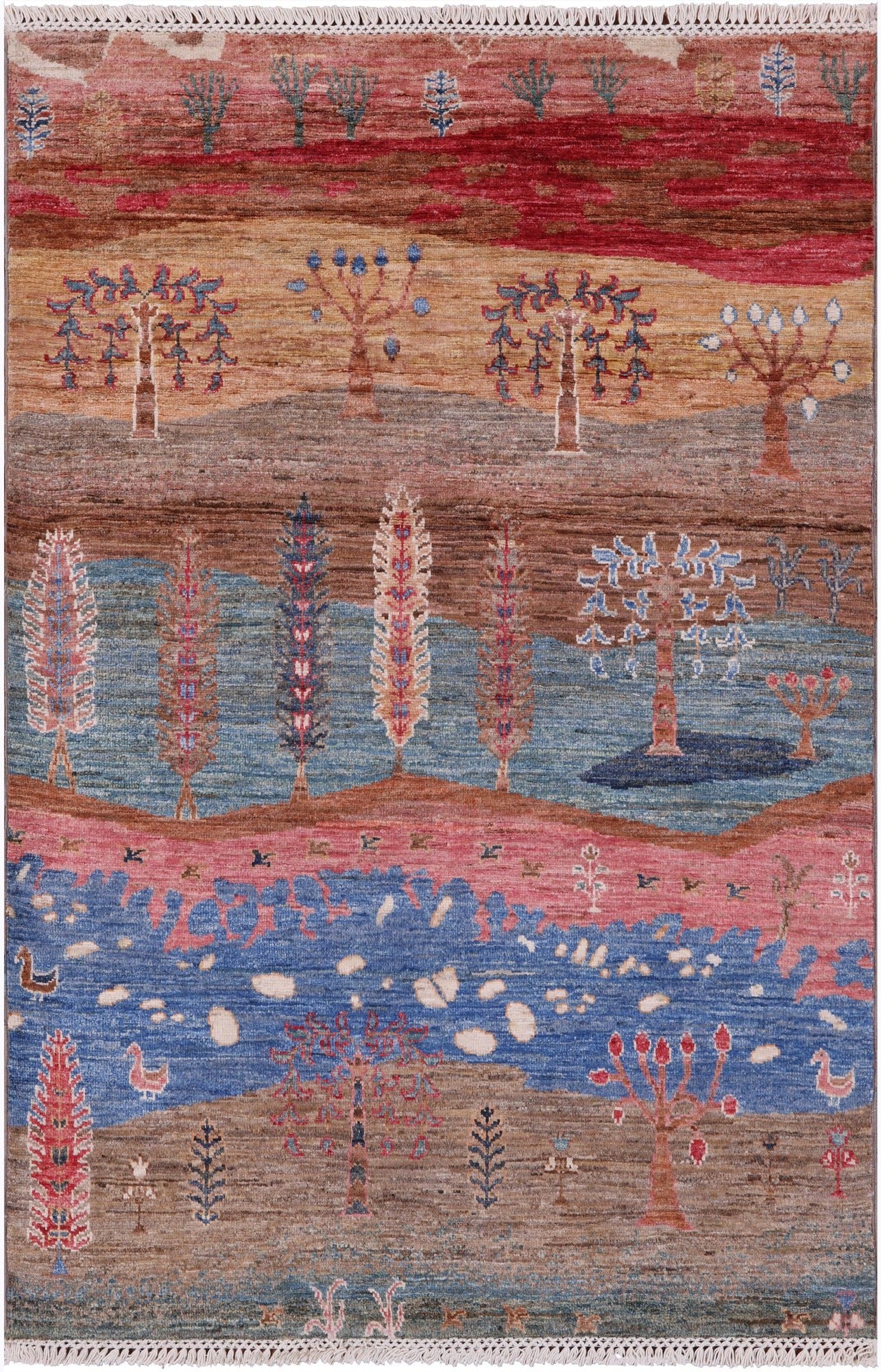 Tribal Persian Gabbeh Handmade Wool Rug - 3' 4" X 4' 10" - Golden Nile